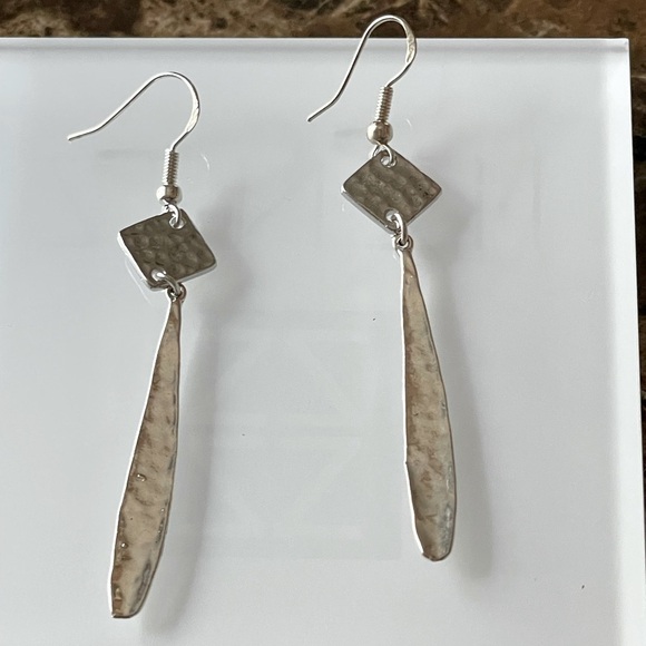 Silver Plated Hammered Drop Earrings - Picture 1 of 3